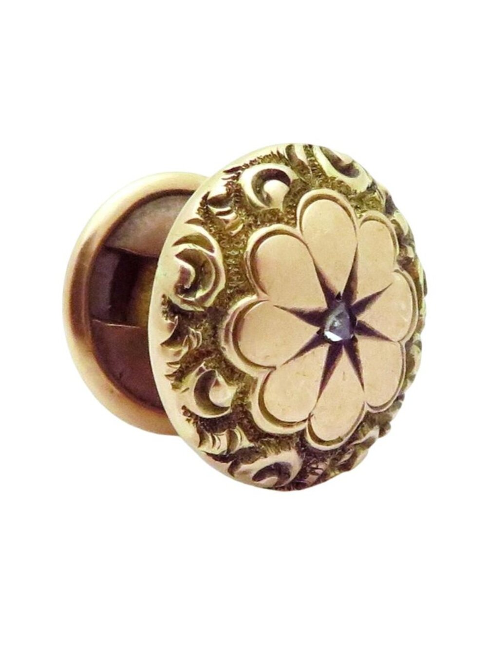 Antique Victorian 10K Yellow Cuff Button Cufflink Charm w/Rose Cut Diamond Chip